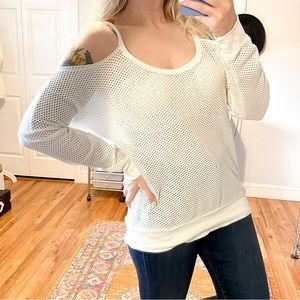 DEREK HEART | Mesh White Cold Shoulder Long Sleeve Top